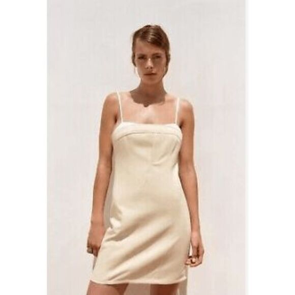 Zara Womens Cream Sleeveless Short Combination A-Line Mini Dress Size Large - Picture 1 of 8